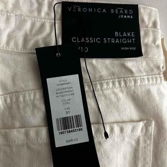 NWT Veronica Beard | Blake Classic Straight High Rise Size 30 Ecru - Picture 7 of 7